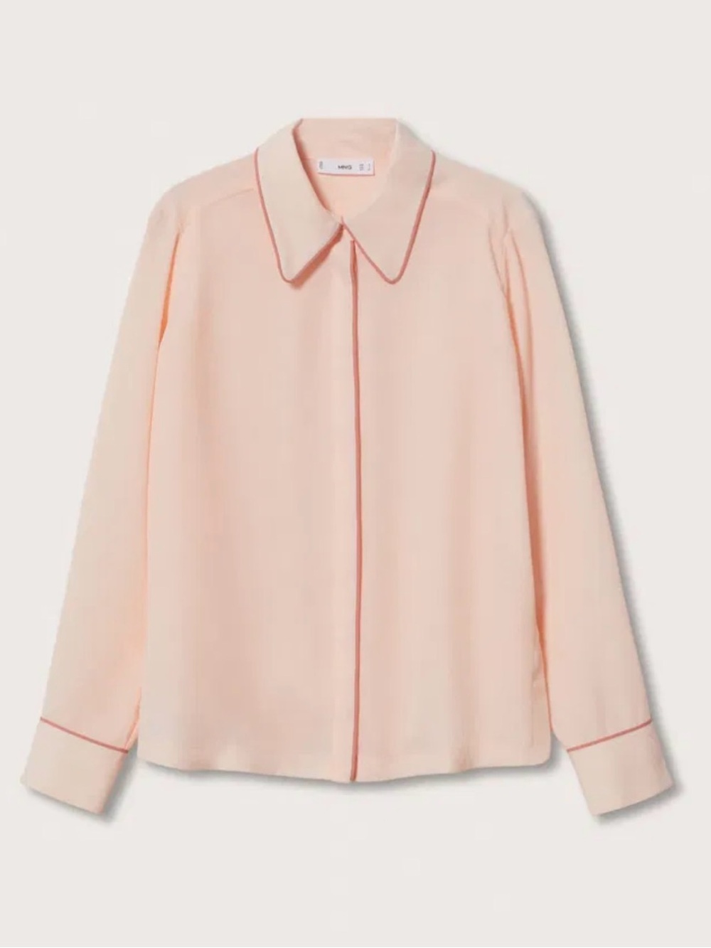 NWT Mango Blush Piped Blouse Medium Long Sleeve Button Front